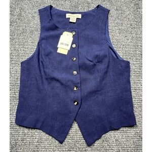Monteau Los Angeles Vest Womens Medium Blue Linen Blend Button Front Lined New